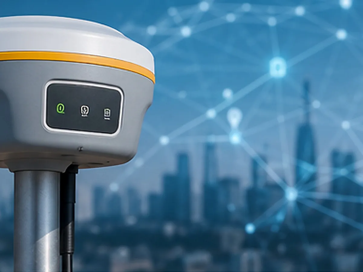 Sahil şeridinde GNSS/RTK anteni ile ölçüm yapan mühendis