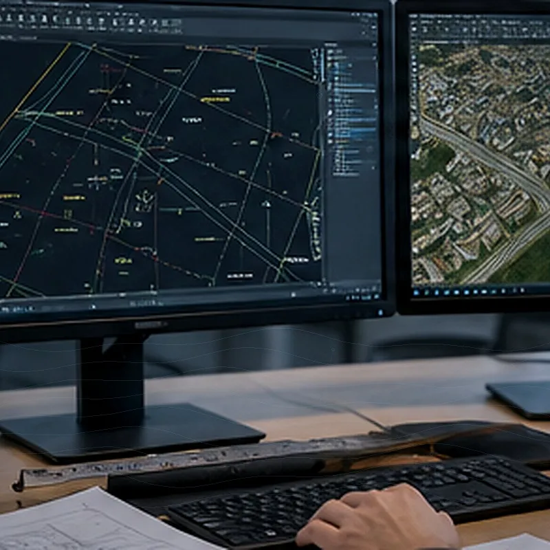 Çift monitörde CAD çizimi ve GIS uydu verisiyle çalışma