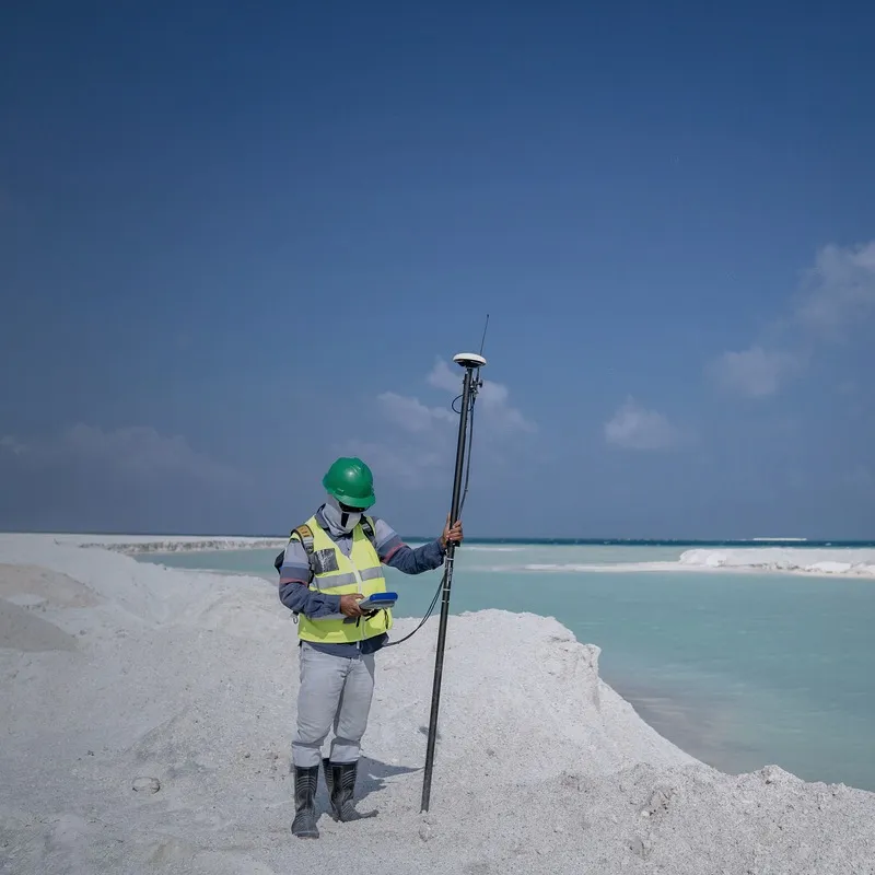 GNSS/RTK anteni ve saha veri toplayıcısıyla ölçüm anı
